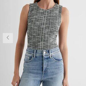 Express Body Contour Tweed Crew Neck Bodysuit, XS